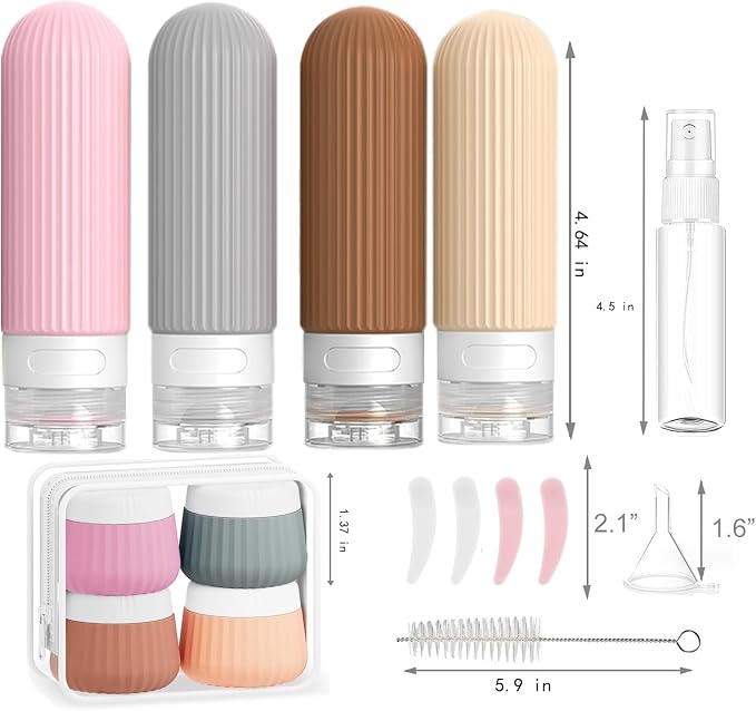 15Pack Travel Bottles for Toiletries, TSA Approved Squeezable Silicone Toiletry Containers, Portable Leak Proof Refillable Liquid Shampoo And Conditioner Travel Essentials toiletry Bottles