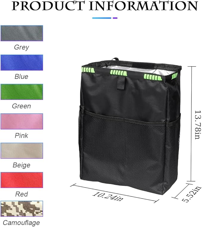 Fekey&JF Hanging Car Trash Can, Waterproof Leakproof Oxford Auto Garbage Bag with Storage Pockets, Vehicle Multi-Use Organizer for Outdoor Traveling, Foldable Trash Bin Universal for Car, SUV