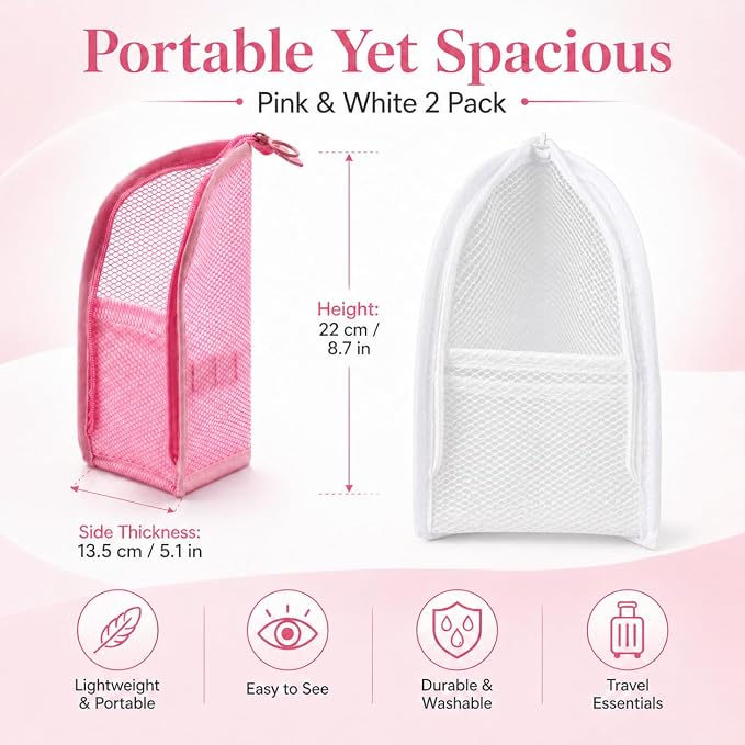 2 Pcs Standing Toiletry Bag, Portable Lightweight Travel Toiletry Bag, EVA Mesh Organizer Bag Cosmetic Zipper Pouch for Travel, Waterproof Dust-Free Stand-Up Small Toiletry Stationery Bag