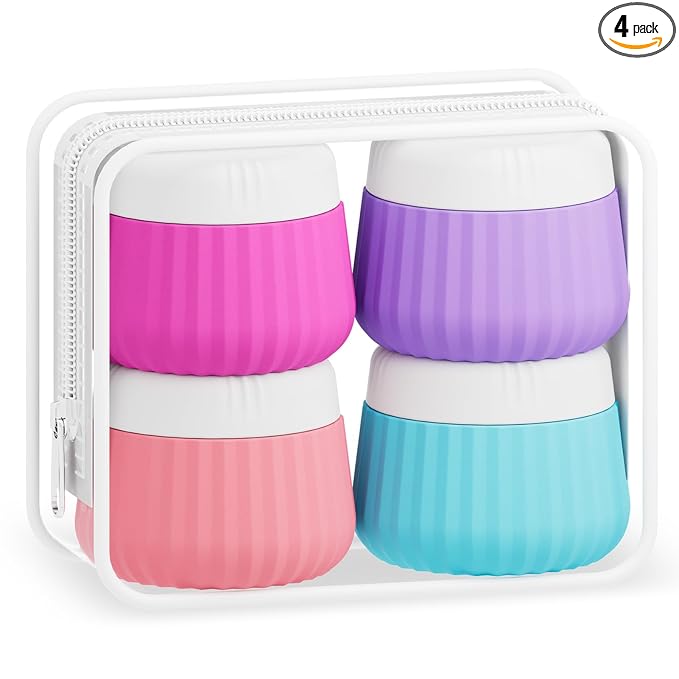 Mrsdry 4 Pack Travel Size Silicone Jars, TSA Approved, Leak Proof, Bright Colors, 90ml Each, Cylindrical, With Clear Bag