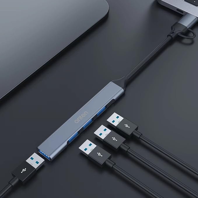 USB Hub, ONTEN USB C to USB Adapter, USB C to USB A Hub with 1.6ft Cable,4 Ports USB-C USB Hub 3.0/2.0, for MacBook Pro, iMac 2021, USB Splitter Aluminum Alloy, Color Gray