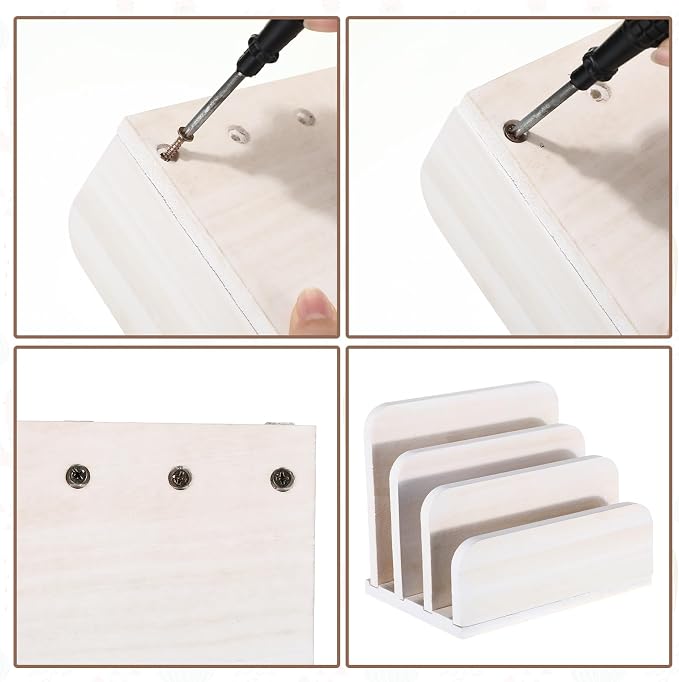 Briwooody Wooden Mail Organizer 3 Slots Mail Holder for Desk Wood File Paper Letter Holder for Letter Envelope Filing Cell Phone Document Storage, Organizer Tray for Office and Home(White)
