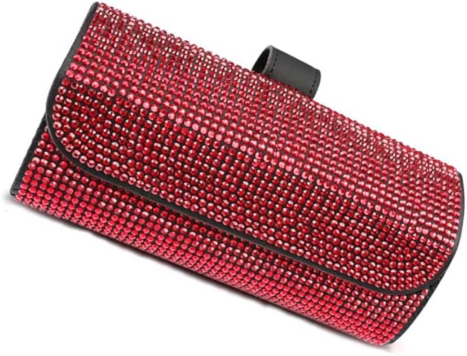 Riloer Glasses Holder for Car Sun Visor, Universal Full Rhinestone Sunglasses Clip Storage Case, Front Sun Visor Mount Organizer Case for Glassess, Bling White