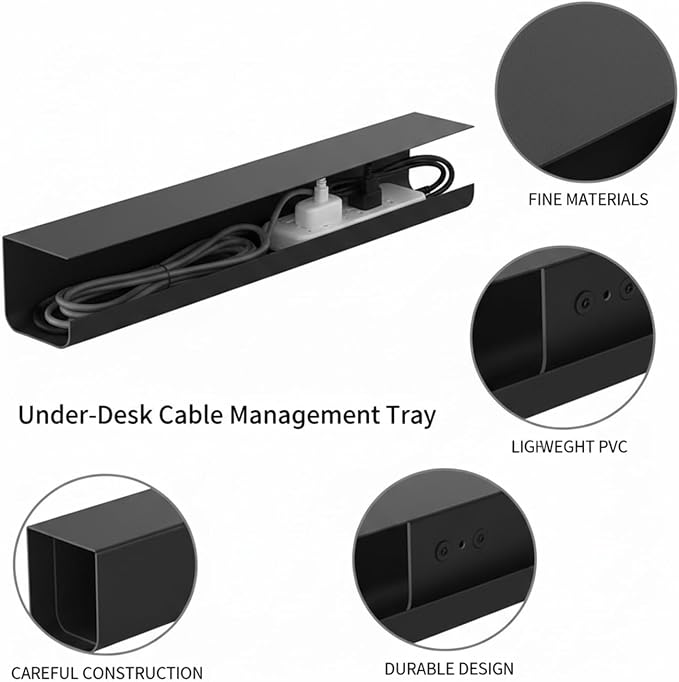 Under Desk Cable Management Tray, 15.7 Inch PVC Wire Organizer Basket for Power Strips and Cords, Home Office Storage Solution (1 Pack)