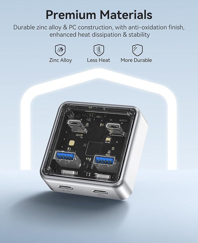 ORICO 10Gbps USB-C Hub, 4-Port Zinc Alloy USB 3.2 Splitter with 2 USB-A & 2 USB-C Ports, High-Speed Data Extender for Laptops, PCs, Desktops, and More (1.64Ft)