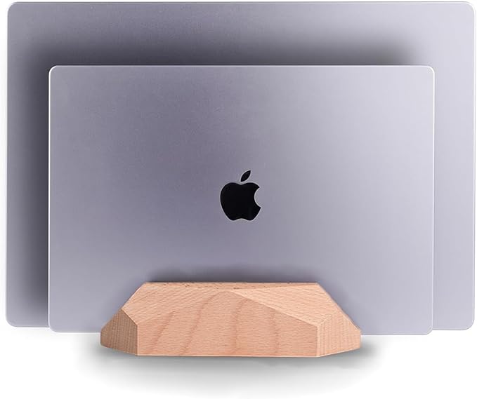 Dual Laptop Holder Adjustable Vertical Laptop Stand, 2 Slots MacBook Stand Wood,Wooden Laptop Stand,Vertical Laptop Holder for Desk, Widen Dock Fits All MacBook/Surface pro