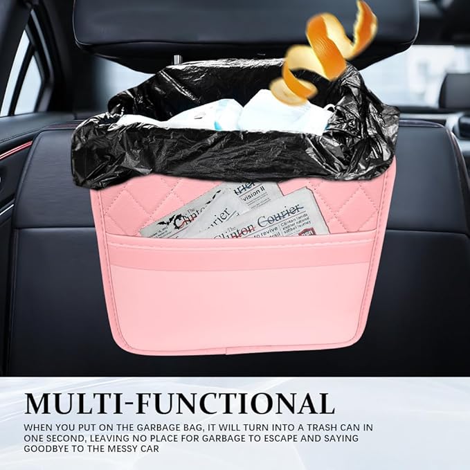 Car Seat Back Organizer, Car Organizers and Storage, Leather Multipurpose Vehicle Backseat Storage Pocket, Auto Interior Accessories Waterproof Hanging Bag for SUV Sedan Truck (Pink)
