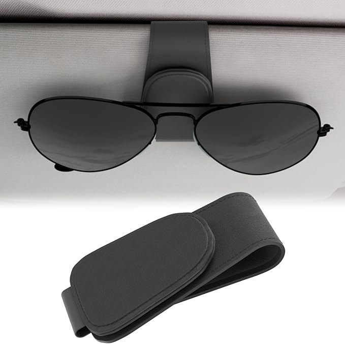 BFXM Sunglass Holder for Car, Sunglasses Holder Eyeglass Hanger Clip Magnetic Leather for Car Visor, Cars Sun Visor Ticket Card Clip, Car Visor Accessories(Black)