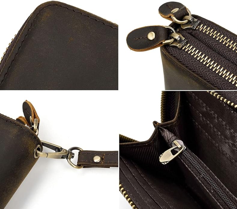 KPYWZER Leather Clutch Purse Wallet Men Wrist Bag