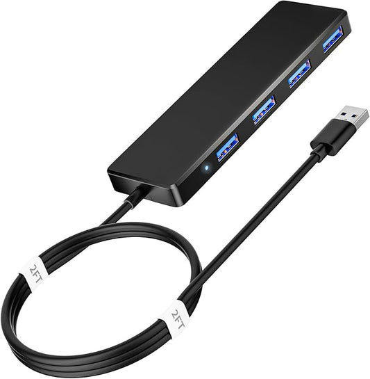 USB 3.0 Hub, 4 Ports USB A Splitter Ultra Slim Mini USB Expander, Multiple USB Hub for Laptop, PC, Xbox, Flash Drive, HDD, Console, Printer, Camera, Keyborad, Mouse and More(2ft)