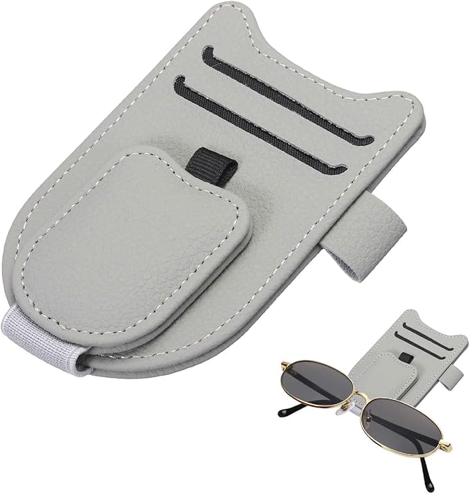 HARFINGTON 1 Pcs Sunglass Holder for Car Magnetic Leather Glasses Holder Universal Visor Sunglasses Clip Car Accessories Interior for Glasses Ticket Cards,Gray