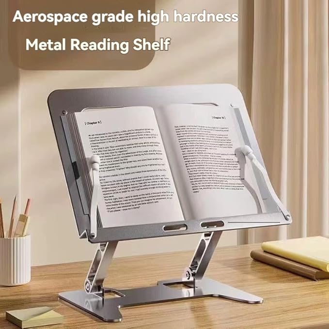 Ergonomic Book Stand Holder - Heavy Duty Aluminum Reading Riser with Page Clamp