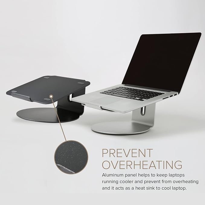 POUT E4 - Laptop Stand with 360 Rotating Base & Built-in Cable Ring — Ergonomic Aluminum Computer Riser for Laptop 10 to 17 Inches — for Apple Mac MacBook Air Pro HP LG Dell Sony