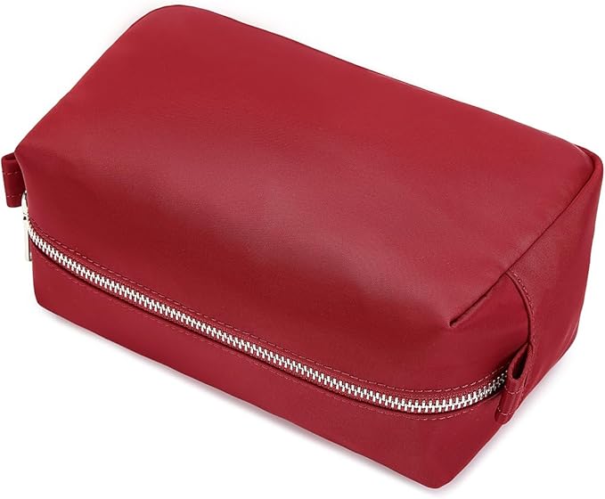 Organizer Bag Lightweight Cosmetic Bag with Ring Clasp Perfect Travel Makeup Bag for Women nylon Stand Up Design (Burgundy Red/Nylon)