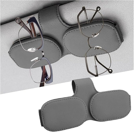 Sunglasses Holders for Car Visor, Magnetic Leather Vehicle Glasses Hanger with 2 Clips, Auto Interior Eyeglass Mount Organizer Accessories, Universal Fit (Gray)