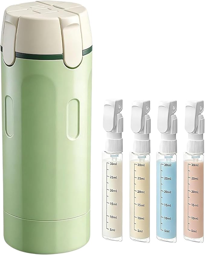 2026 New Model 4 in 1 Travel Dispenser Set – 4 Pack 30ml Leak-Proof Pump Bottles, Refillable Travel Size Containers for Shampoo, Lotion & Skincare, Portable 4 in 1 Travel Dispenser (Green)