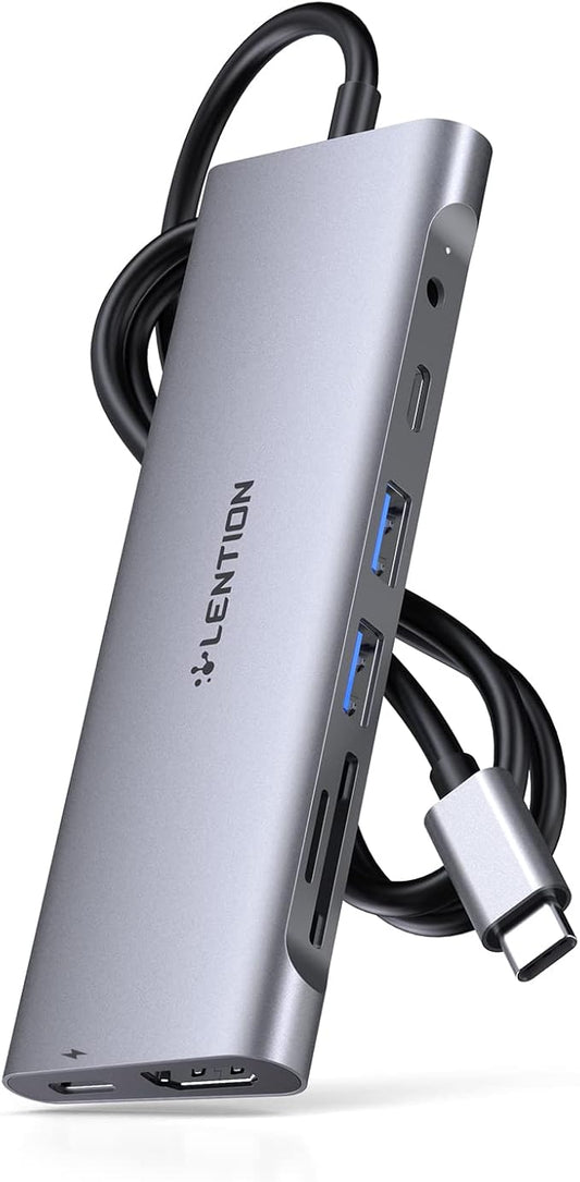 LENTION 8-in-1 USB C Hub, Docking Station with 3.3FT Long Cable, 4K HDMI, USB A&C, SD/TF Card Reader, Aux, 100W PD Charging, for MacBook Pro/Air, Dell, HP, Chromebook, Steam Deck (C37-1M, Space Gray)