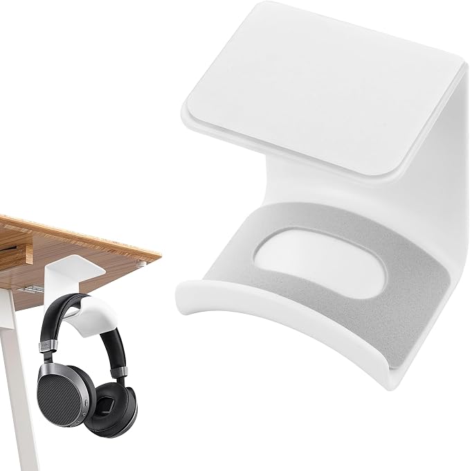 YAODHAOD Headset Hanger Holder Wall Mount, Sticky Headset Stand Holder Clip Under Desk for All Headphone/Controller (White,Hanging Style)