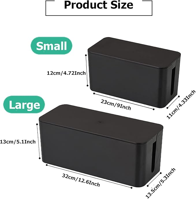 Cable Management Box,Cord Organizer Box for Home and Office System to Cover and Hide & Power Strips & Cords,Surge Protector (Small, Black)