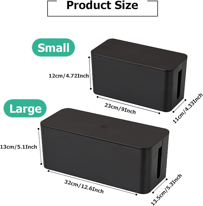 Cable Management Box,Cord Organizer Box for Home and Office System to Cover and Hide & Power Strips & Cords,Surge Protector (Large, Black)