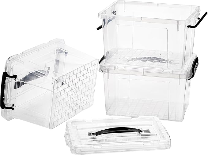 Nicunom 4 Pack 6 Quart Clear Storage Latch Box, Plastic Storage Bins with Lids, Latching Box with Handle, Stackable Storage Containers for Organizing