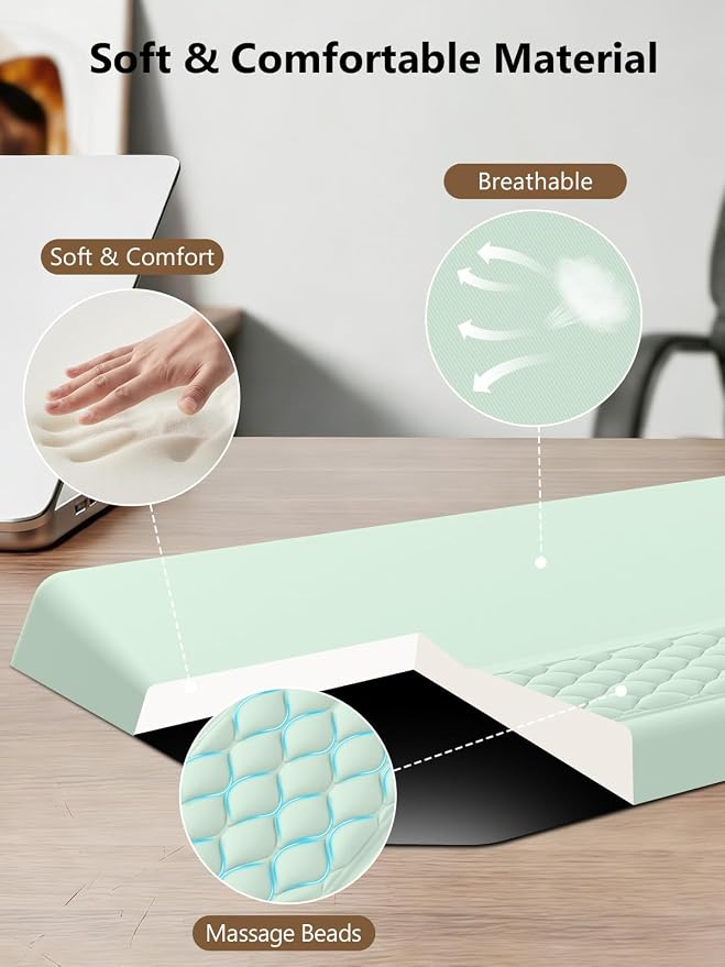 2-in-1 Ergonomic Keyboard Stand with Wrist Rest, Comfy Keyboard Riser Holder with Massage Design, Light Green