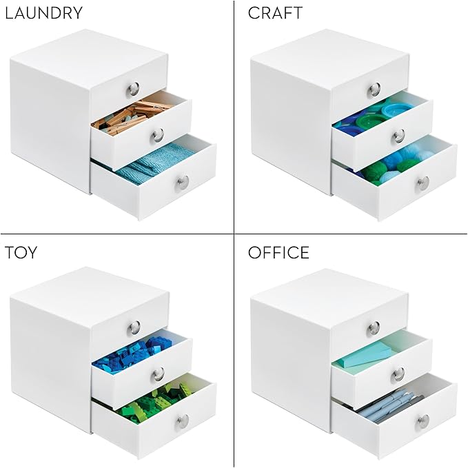 iDesign 3-Drawer Plastic Vanity Organizer, Compact Storage Organization Drawers Set for Cosmetics, Dental Supplies, Hair Care, Bathroom, Dorm, Desk, Countertop, Office, 6.5" x 6.5" x 6.5", White