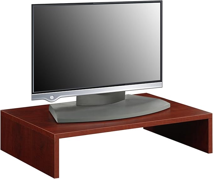 Pemberly Row Small Monitor Riser, 23.75 x 15.75 x 6.5 in, Cherry Finish, Compact Design with Storage Space, Easy Assembly, Perfect for Office Desk or Any Room