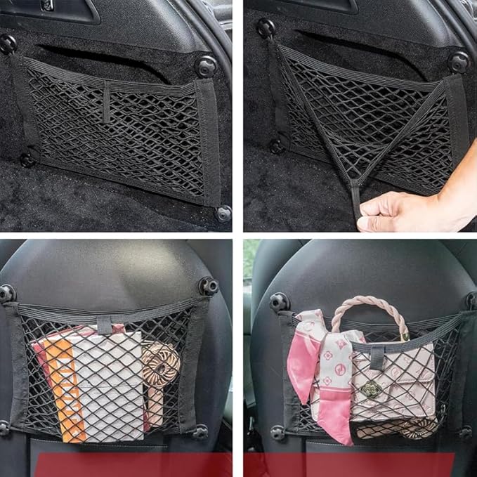 ZMD 2PCS Small Cargo Net Pocket Storage Mesh Net Elastic Automotive Cargo Nets Storage Pouch for Car Trunk Net, RV, Boat Storage Mesh Pocket Net with 8 Mounting Screws and Hooks (21.6 x 9.8 Inches)