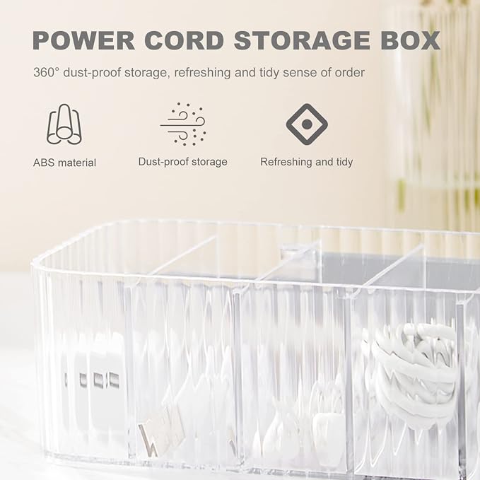 Cord Storage Box Charging Cable Organizer 11.22X3.93X2.55In Waterproof Cable Management Box with Multi-Grid Design for Home and Office Electronics