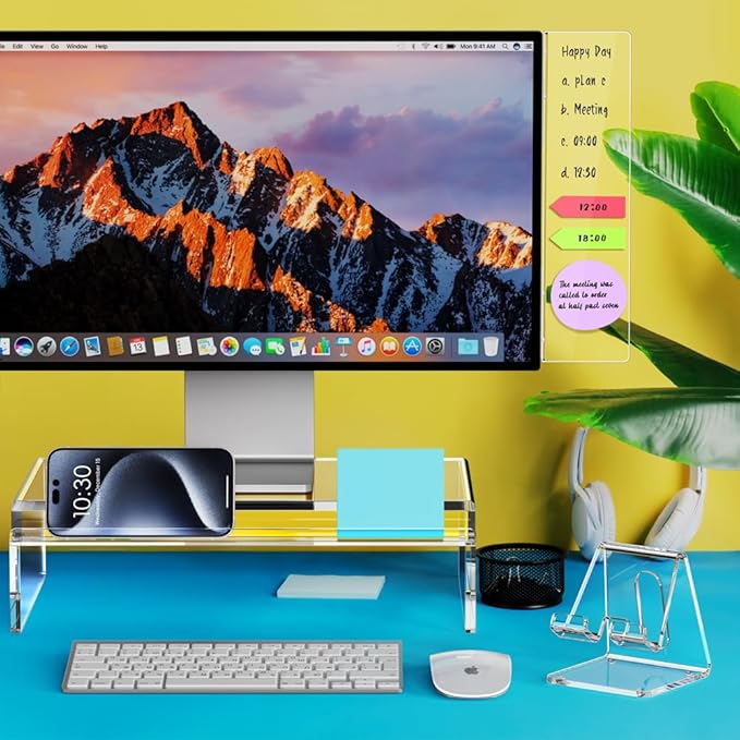 Crpich Clear Acrylic Monitor Stand Riser with Slot for Desk Accessories Organizer, Ergonomic Desktop Organizer for Computer, Laptop, Screen ??Sleek & Durable Design for Office or Home