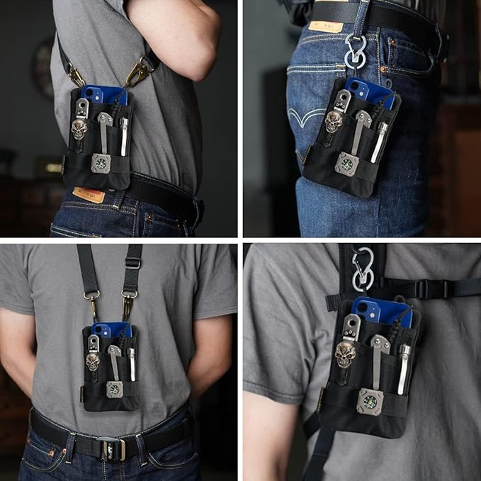 VIPERADE VE1-P Pocket Organizer, EDC Pocket Organizer Men, EDC Organizer Pouch Tool Pouch with 5 Tool Storage EDC Pouch for Flashlight, Pocket Knife, Tactical Pen, EDC Gear (Black)