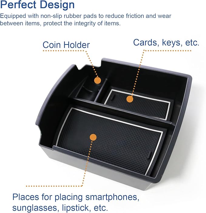 2018-2021 2022 2023 Kona Center Console Organizer for Hyundai Kona, Durable ABS Plastic&Anti-slip Rubber 2022 Kona Console Armrest Tray Insert 2023 Kona Accessories (White Mats)