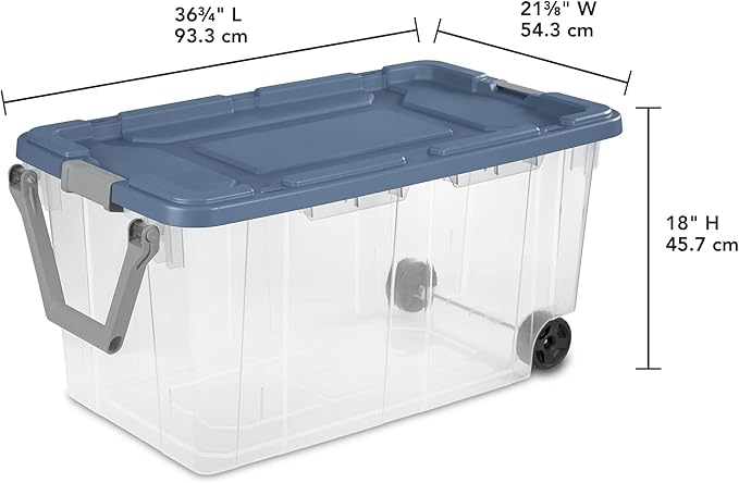 160 Quart Extra Large Clear Rolling Storage Bins 2-Pack, Blue Heavy-Duty Plastic with Locking Leakproof Lid, for Garage Basement Seasonal Storage & Transport