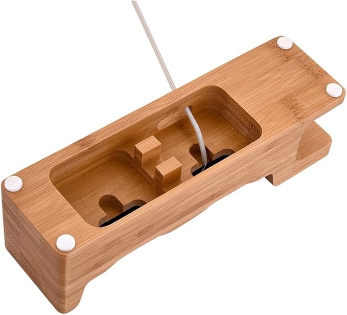MOOZO Bamboo Wood Desktop Charging Dock Station Charger Holder Cradle Stand Compatible iPhone 16 15 14 13 12 11 Pro Max Apple Watch 2 3 4 / iWatch Samsung Galaxy S8 S7 S6 Edge Plus LG HTC Smartphones