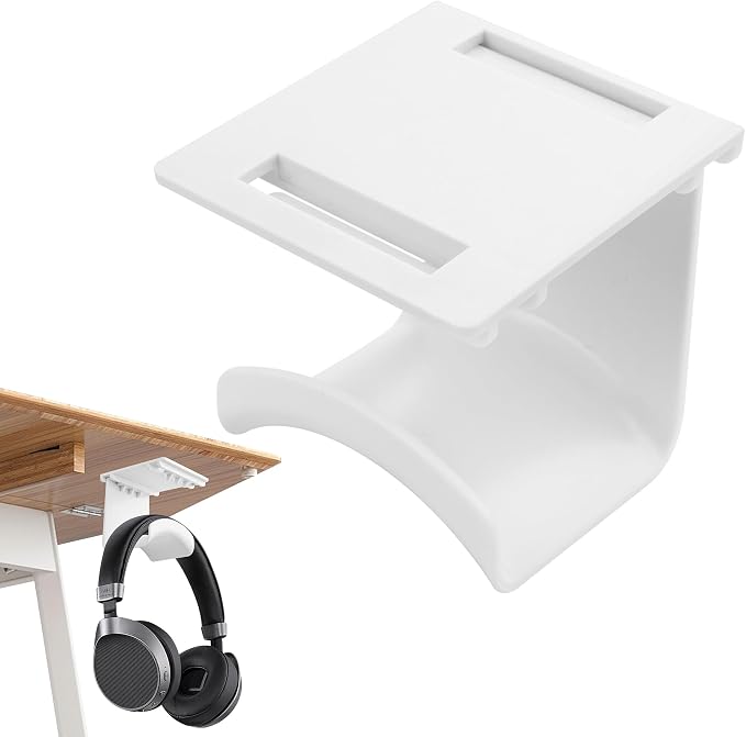 YAODHAOD Headset Hanger Holder Wall Mount, Sticky Headset Stand Holder Clip Under Desk for All Headphone/Controller (White,Removable Hanging Style)