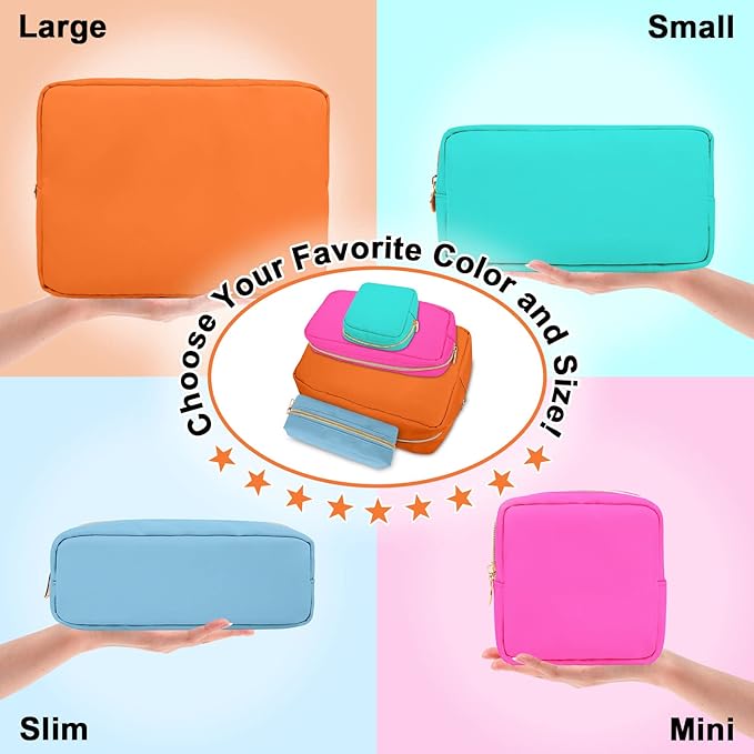 Nylon Large Makeup Bag Travel Cosmetic Bag Pouch, Preppy Big Makeup Bag Cute Cosmetic Zipper Pouch Purse, Waterproof Toiletry Bag Clutch Makeup Organizer Travel Essentials for Women Men Girls(Orange)