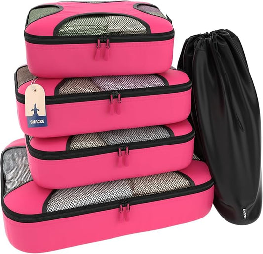 Shacke Packing Cubes for Travel 5 Set - Premium Luggage Organizer Bags - Versatile Travel Organizer for Women and Men - Optimized Packing Bags - Travel Essentials (Precious Pink)