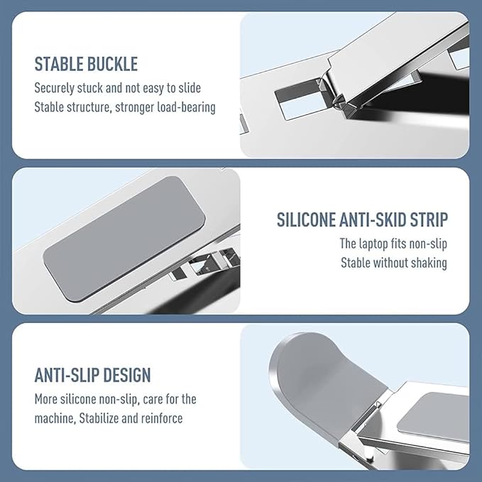 Adjustable Laptop Stand, Portable Aluminum Holder for 10-17" Laptops & Tablets, Ergonomic Riser for Desk, Lightweight Foldable Design for Home Office & Travel, Silver