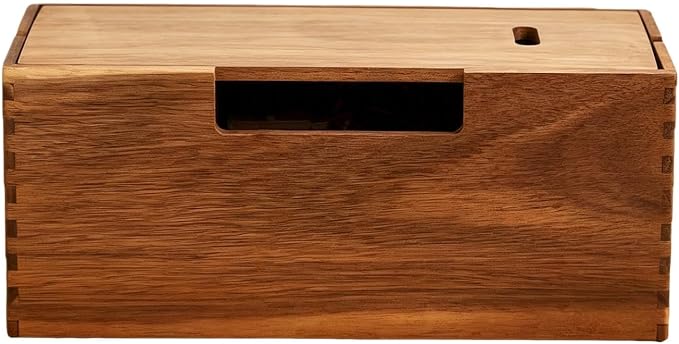 Cable Management Box – Wooden Desktop Organizer Case, Ventilated Cord Storage Container | Extension Cord Concealer Design, Home Office Wire Hiding Solution for Clean Work-Space Use