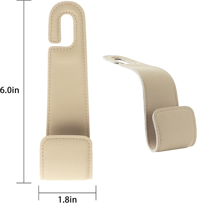 Leather Car Purse Hooks with Larger Strap Holder Purse Hook Purse Holder for car car seat Back Hooks Automotive seat Back Organizer headrest Hooks for Bags and Purse (Beige, 2pcs)