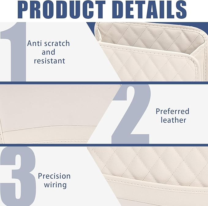 Car Seat Organizer Backseat with Storage Pockets, PU Leather Vehicle Backseat Hanging Storage Pocket, Multipurpose Automotive Travel Essentials Accessories, Universal for Most Cars (Beige)