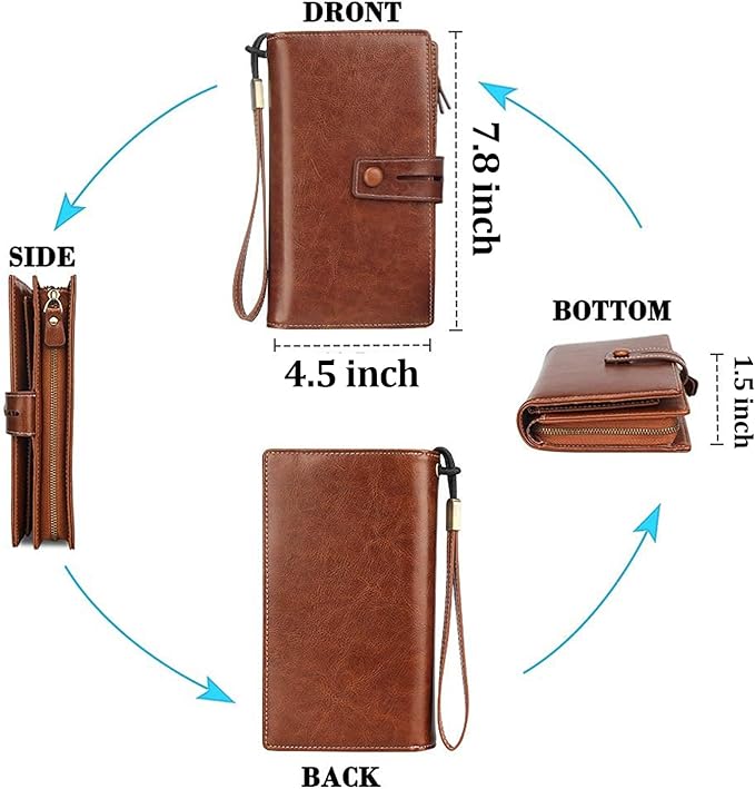 FT FUNTOR Women's Big Fat RFID Blocking Wallet Leather Zip Around Clutch Large Phone Organizer Wristlet