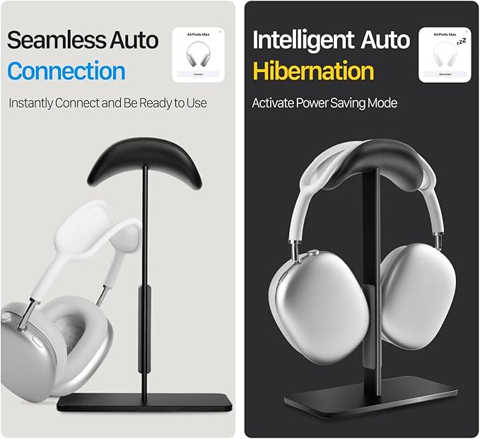 AirPods max Stand with Sleep Mode, Headphone Stand for Desk, Aluminum, Anti-Slip Base, ABS Protection, Anti-Scratch Touch Surface (Black)