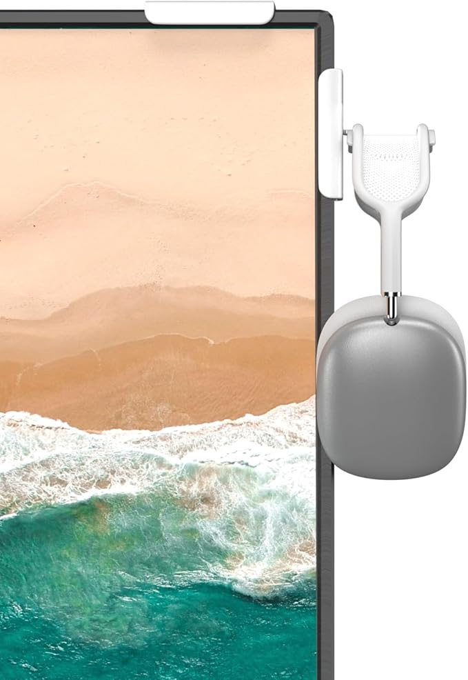 Headphone Holder for Screen, Plastic Headphone Stand, Headset Stand Suitable for AirPods Max, Sony, Bose, Beats and More (White)