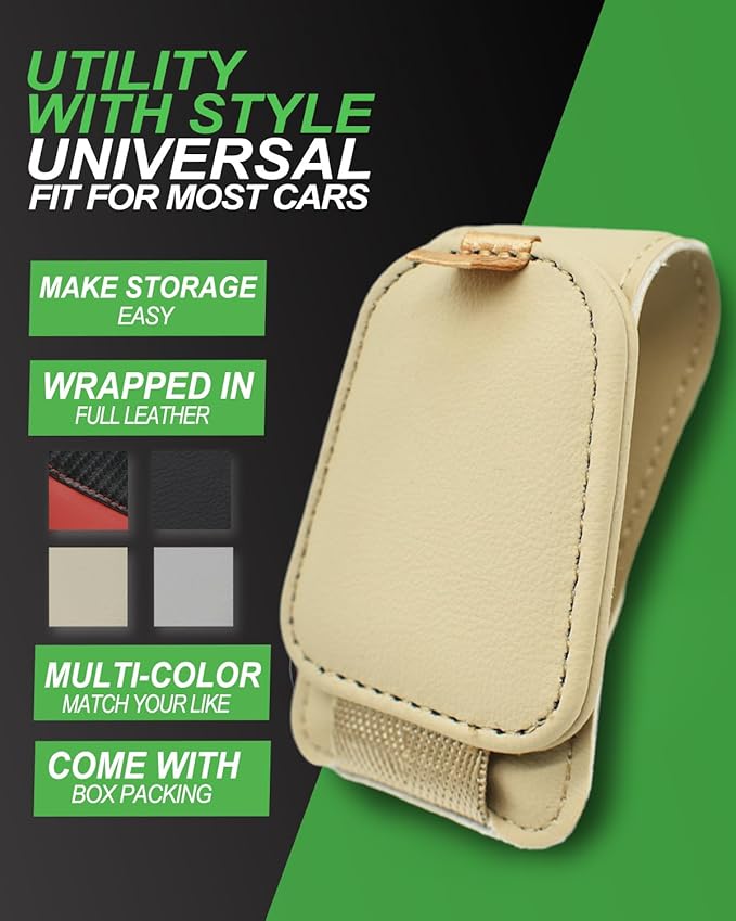 Sunglass Holder for Car, 2 Pack Car Sunglass Holder Visor Clip Magnetic Leather Sun Glasses Eyeglass Hanger, Beige, Fit for Different Size Eyeglasses
