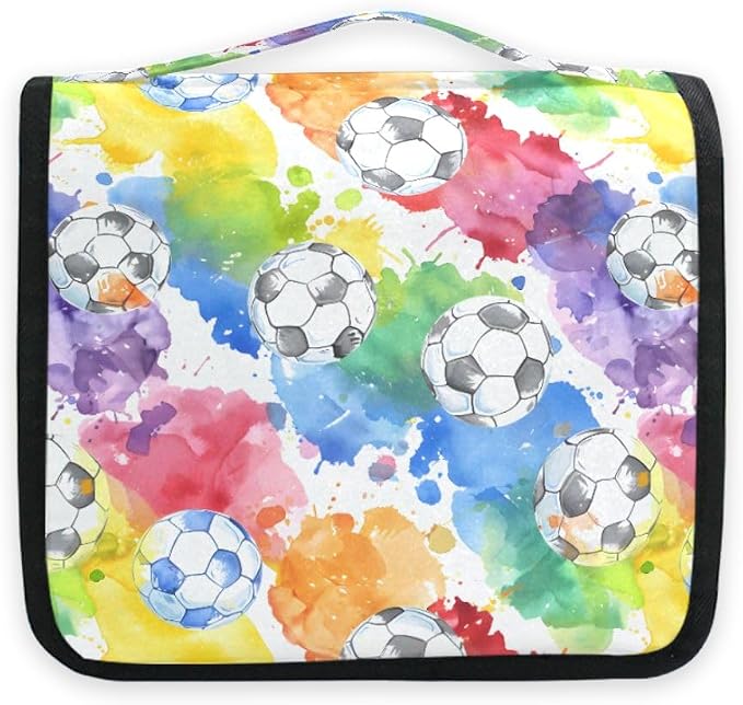 senya Hanging Travel Toiletry Bag Soccer Watercol Kit Makeup Case Cosmetics Organizer for Men Women