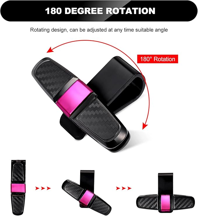Boao 4 Pcs Sunglasses Holders for Car Sun Visor, Glasses Ticket Card Clip Mount Hanger, Double-Ends Clip 180 Degree Rotational Car Visor Accessories(Rose Red)
