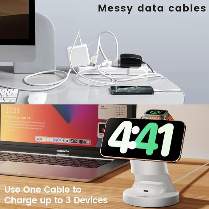 3 in 1 Wireless Charging Station for Apple Devices,Magsafe Charger for IPhone17 16 15 14 13 12 Pro/Max/Plus/Mini Wireless Charger Station for AirPods 2/3/4Pro iWatch Ultra11/10/9/8/7/SE/6/5/4/3/2