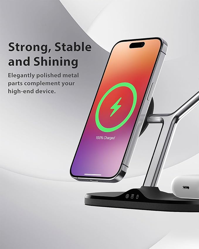 3-in-1 Wireless Charging Station for Apple Devices - Fast Charging Station for iPhone and Watch with MagSafe, Stable Charger Stand for iPhone 12-15 & iPhone 16 & iWatch & AirPods